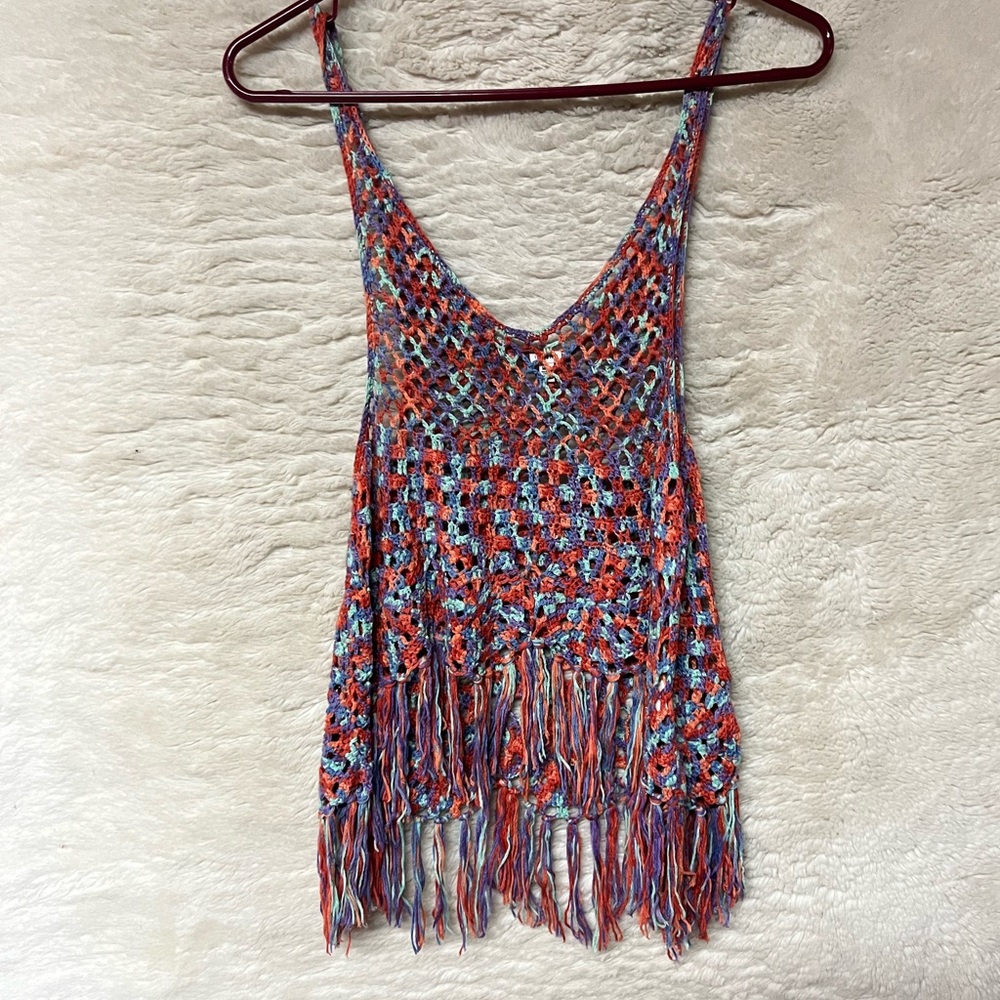 Forever 21 multi color crochet fringe tank top. Size medium